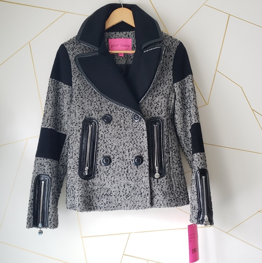 Betsey Johnson Herringbone  wool blend Pea coat